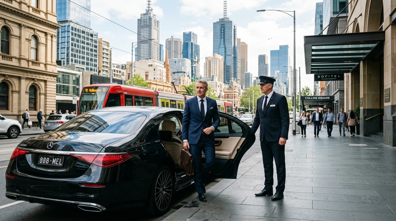 A luxury black sedan in Melbourne